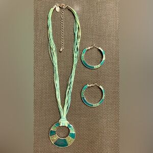 Lia Sophia Aqua and Sea Foam Necklace and Earrings Set